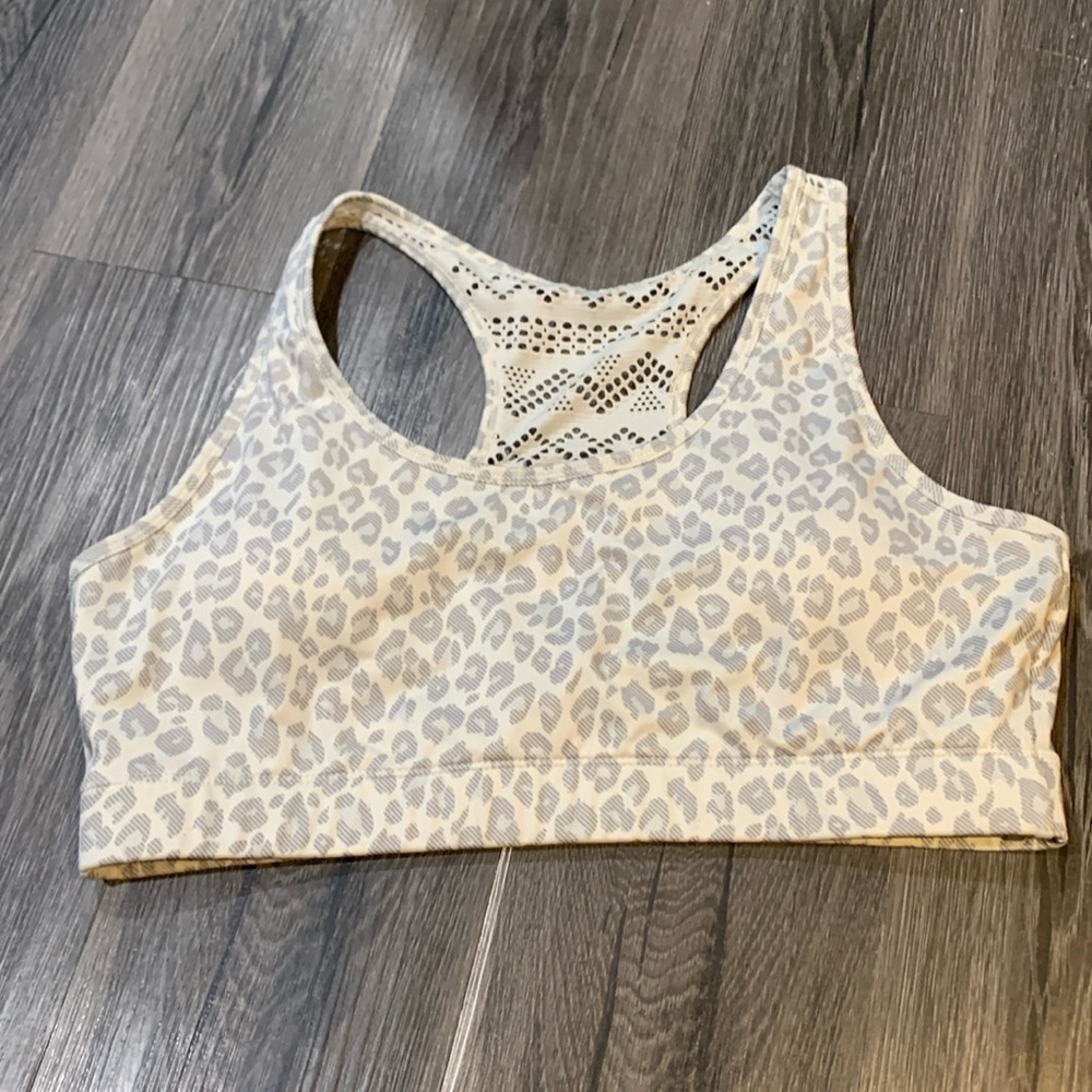 ZYIA Leopard Print Bomber Bra - Cream and Gray